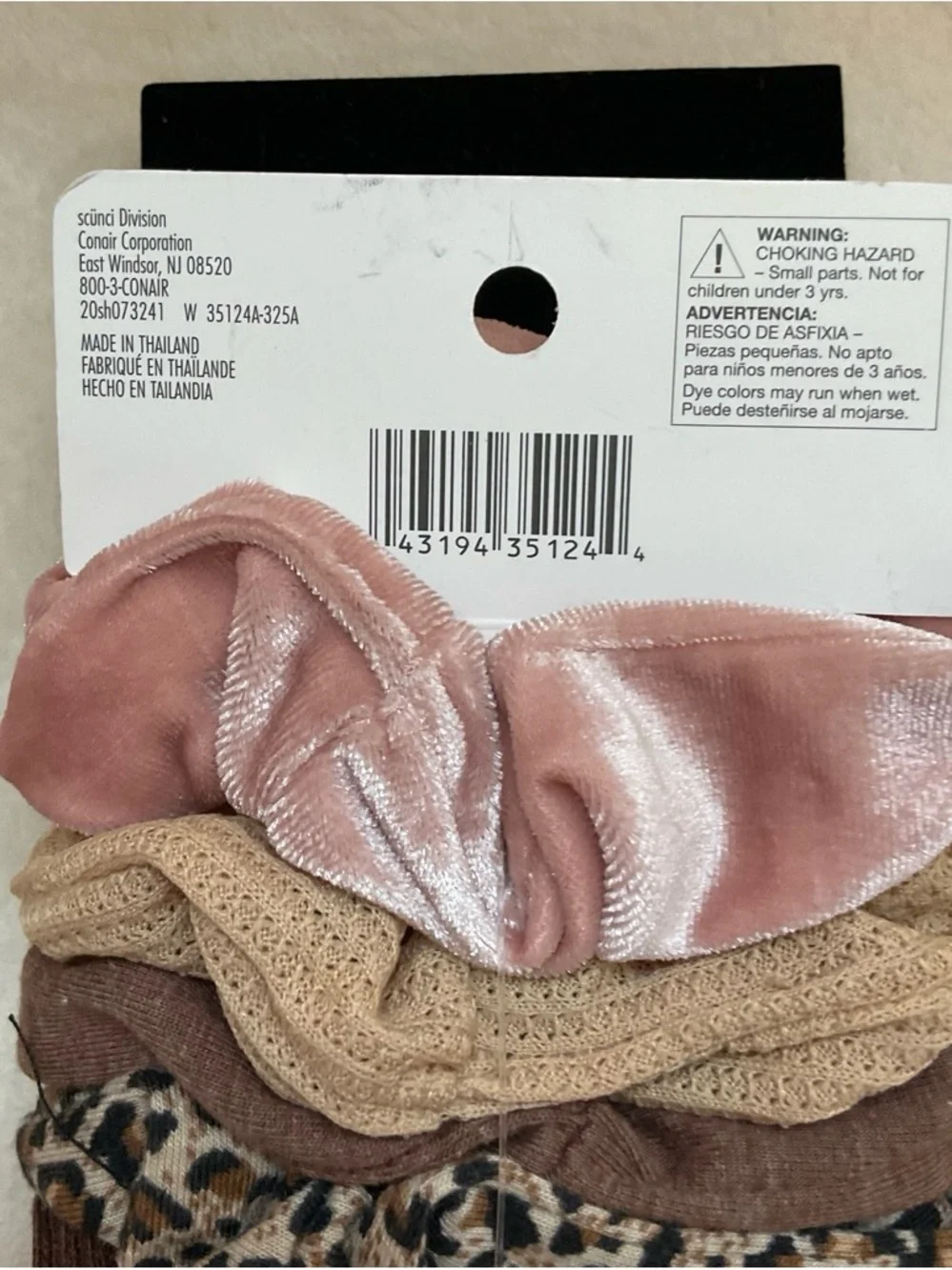 scunci Assorted Hair Scrunchie Set in Black, Brown, Tan, Pink, Leopard